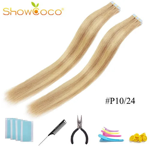 Tape In Hair Extensions 100% Human Hair 12"-24" Adhesive Replaceable Seamless Skin Weft Tape 20/40pcs Straight Hair For Women